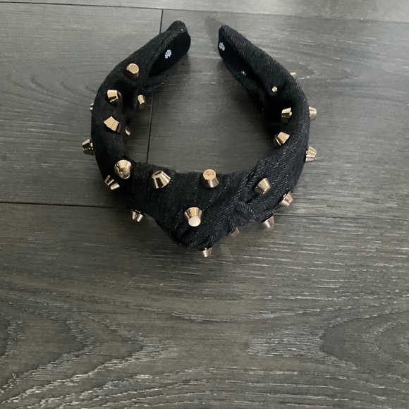 LELE SADOUGHI KNOTED EMBELLISHED HEADBAND BLACK MULTI.  Denim fabric, main image 8